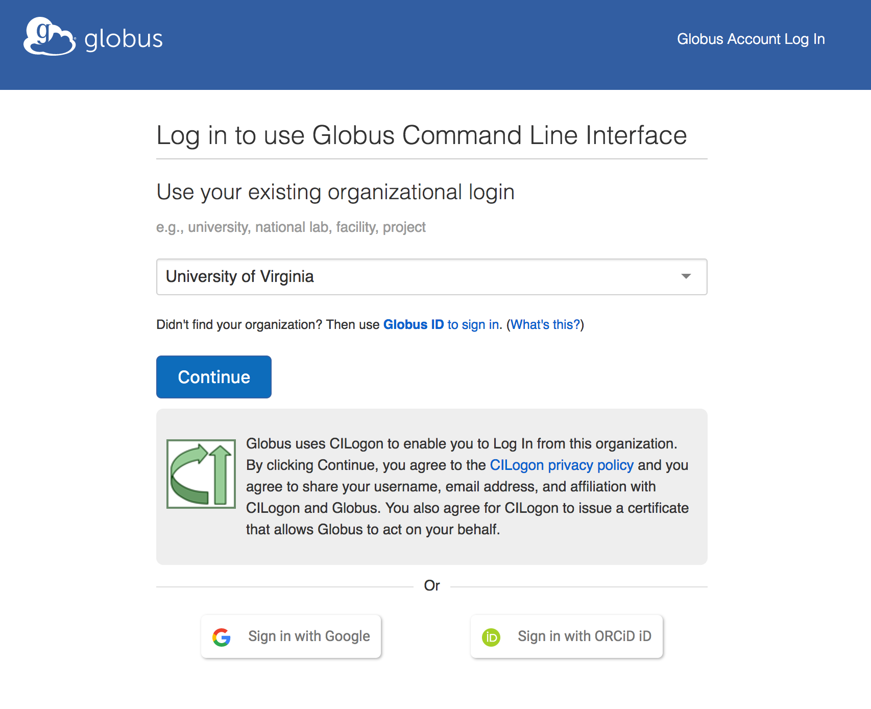 Globus CLI login
